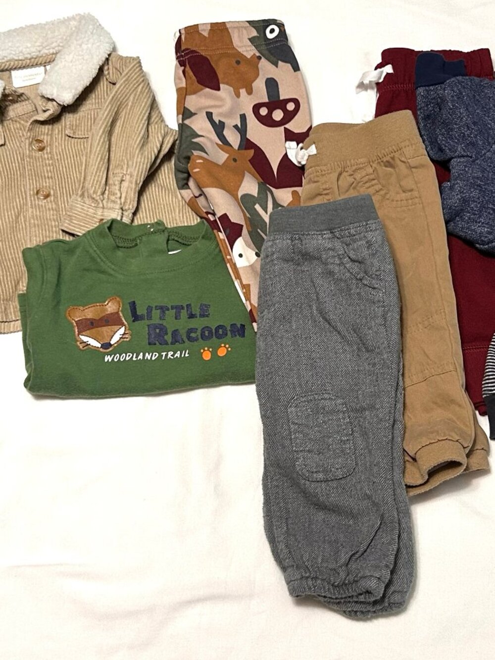6-9 Month 9 pieces! Woodland Outfit Sets Corduroy Jacket, Bodysuit, Sweats